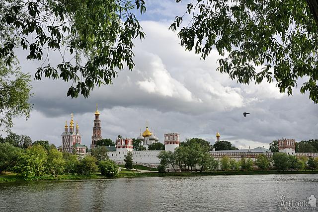 Architectural Ensemble of Novodevichy Convent Framed with Trees
