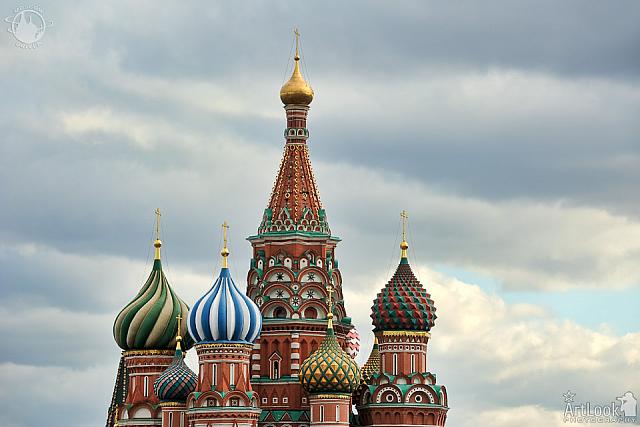 Cupolas of St. Basil's Cathedral Against Clouds
