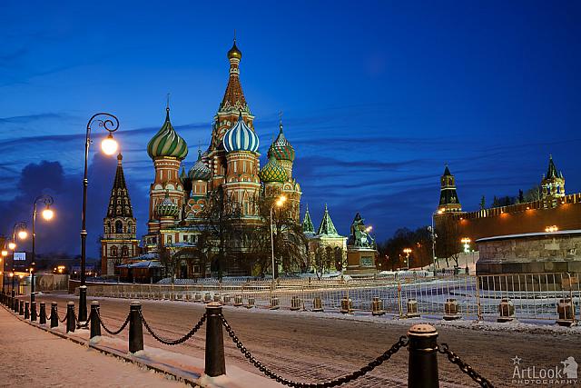 The Road to St. Basil's Cathedral on a Winter Frosty Morning