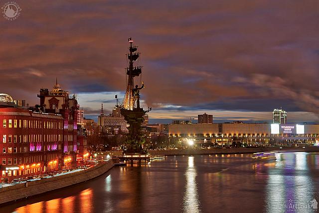Peter the Great Monument Under Clouds in Winter Twilight