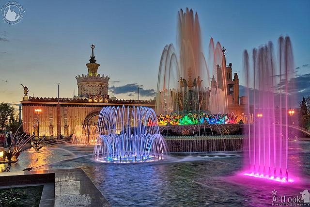 Colorful Stone Flower Fountain in Spring Twilight