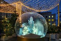 Glass Ball with Polar Bears on Tverskaya Square in Twilight