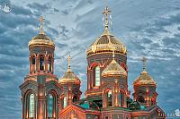 Illuminated Domes of the Resurrection Cathedral in Twilight