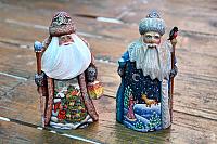 Two Miniature Santas Carved from Wood