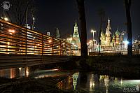 Reflections of Moscow Landmarks in Park Zaryadye at Night