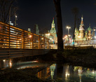 Reflections of Moscow Landmarks in Park Zaryadye at Night