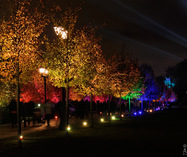 Colorful lighting of the tree alley in Tsaritsyno Park
