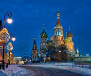 Fairy-tale St. Basil's Cathedral in Winter Twilight