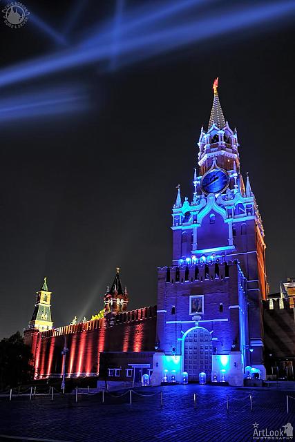 Beams Over Spasskaya Tower Colored in Blue