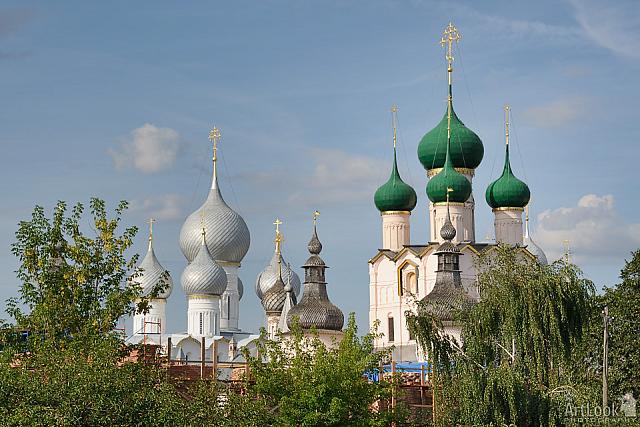 Domes of Churches & Towers of Rostov Kremlin Framed by Trees