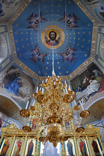 Christ Pantocrator and Church Chandelier Under the Central Dome