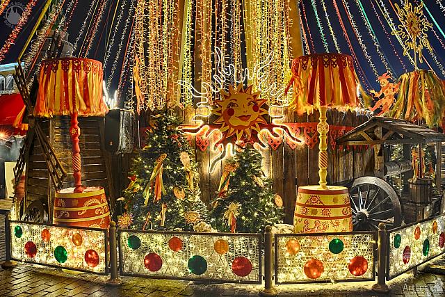 Festive Maslenitsa Decorations Under the Big Illuminated Tent
