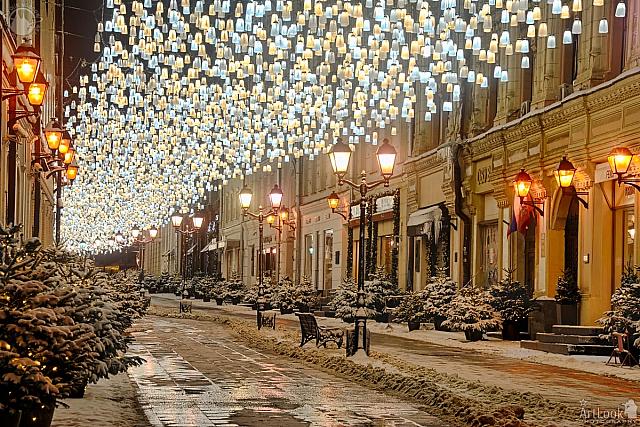 Festive Lights and Christmas Trees at Stoleshnikov Lane