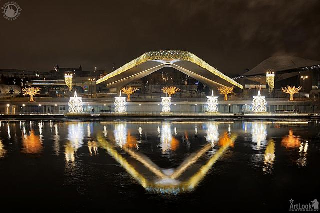 V-Shaped Floating Bridge and Pier of Zaryadye Park in New Year Night