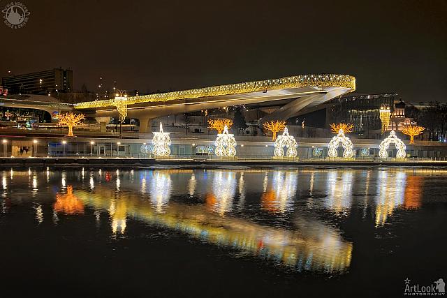 Illuminated Floating Bridge & Pier of Zaryadye Park on New Year's Eve