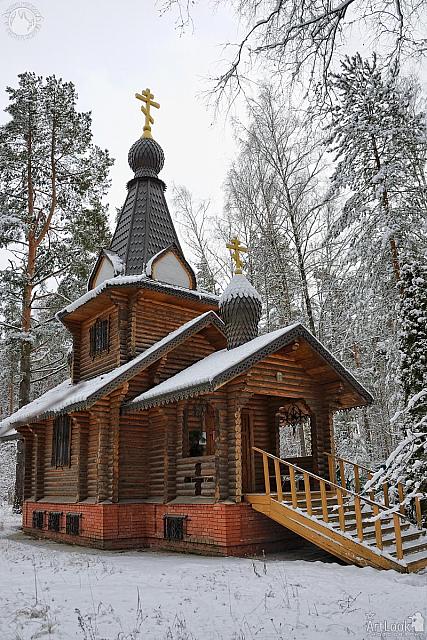 Snow-Covered Boris and Gleb Chapel in the Pine Woods