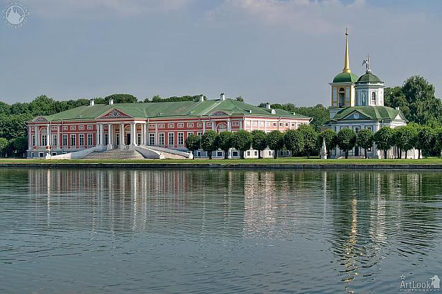 Reflections of Kuskovo Palace and Savior Church in the Grand Pond