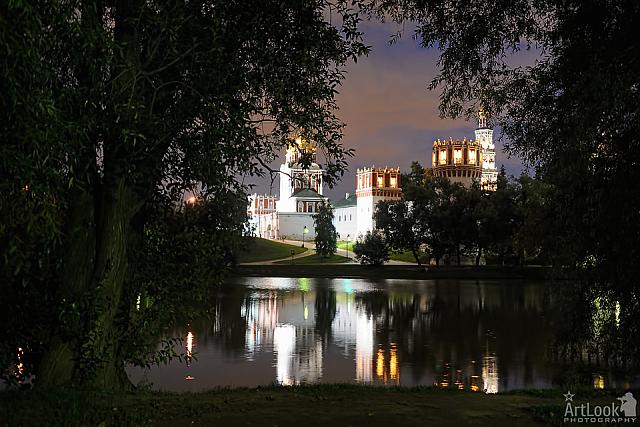 Framed Novodevichy Convent with Sparkling Reflections in Twilight