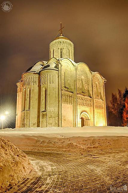 Majestic St. Demetrius Cathedral in a Winter Night (angle view)