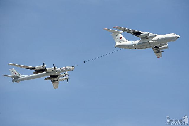 Aircraft Il-78 Demonstrates Aerial Refueling Flying over Red Square
