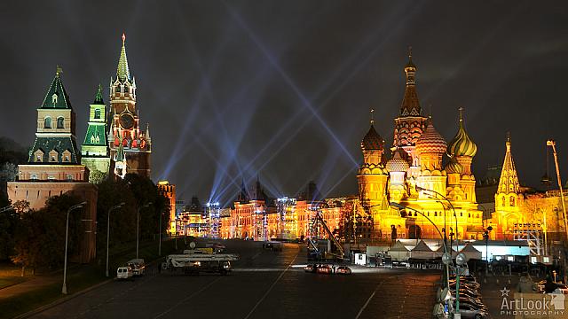 Red Square Illuminated in Gold