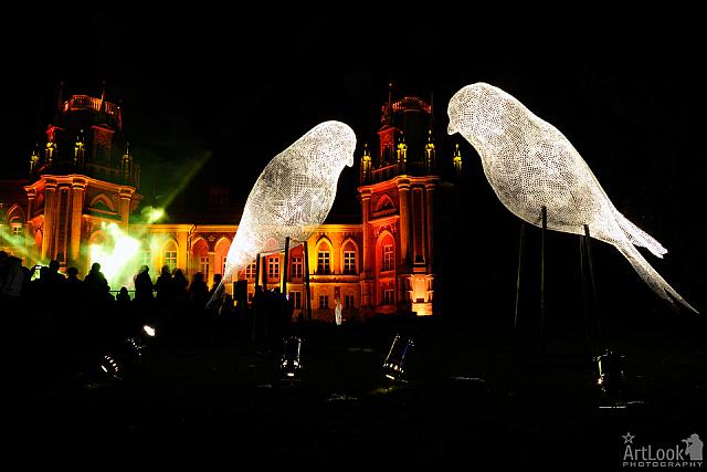 Luminous Wire Birds in front of Tsaritsyno Palace