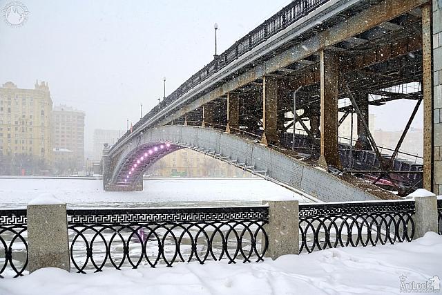 Angle View of the Smolensky Metro Bridge in Snow