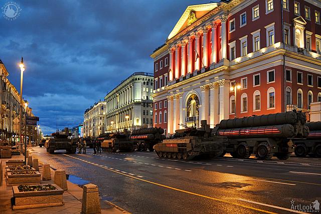 Terminators and S-400 at Moscow Mayor's Residence in Twilight