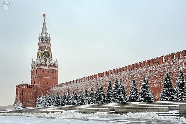 Spasskaya Tower and Kremlin Wall in Snow