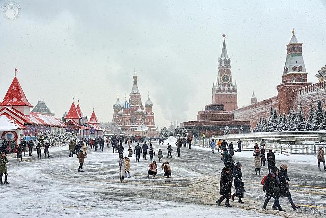 Tourist Attractions on Red Square in Heavy Snowfall