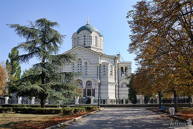 Autumn Scene in the park near St. Vladimir cathedral in Sevastopol