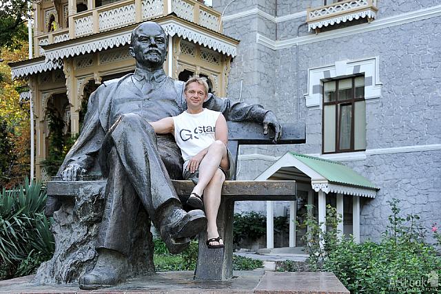 With Uncle Lenin on a Bench in Park of Gurzuf