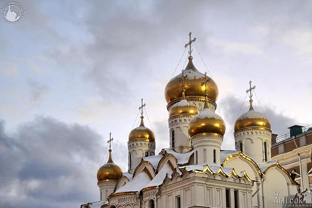 Golden Domes of Annunciation Cathedral in Winter Twilight (Moscow Kremlin)
