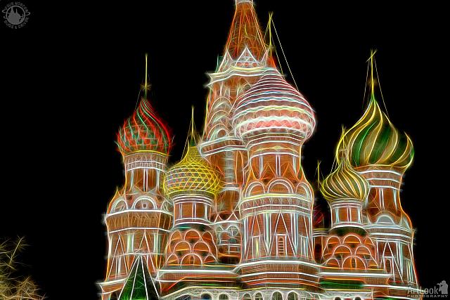 Domes of St. Basil’s Cathedral in Neon Lights