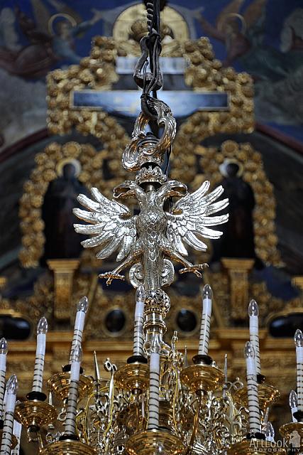 Double-Headed Eagle on top of Church Chandelier in Lavra