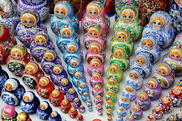 Colorful Rows of Matryoshkas Gathering Together
