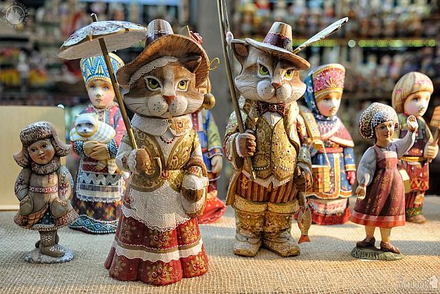 Beautiful Handcrafted Wooden Cats and Other Russian Dolls