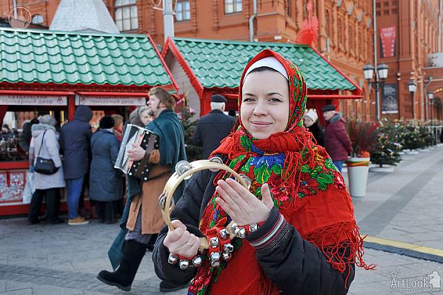 Russian Girl with Bells Celebrating Maslenitsa