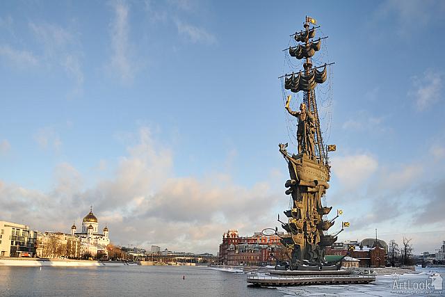 Moscow Winter Cityscape with Monument to Peter the Great