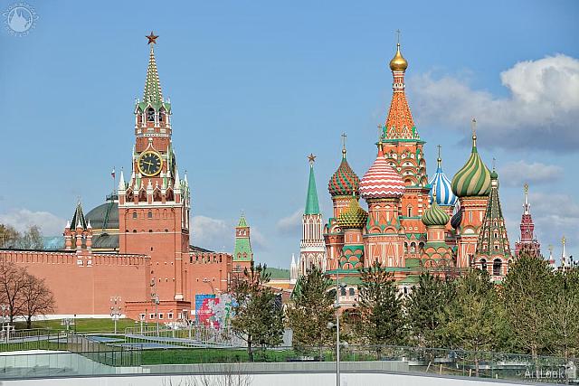 Moscow Kremlin Towers and St. Basil’s Cathedral in Springtime