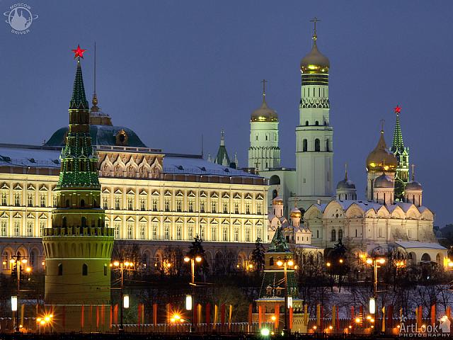 Moscow Kremlin at Twilight in Few Hours Before New Year