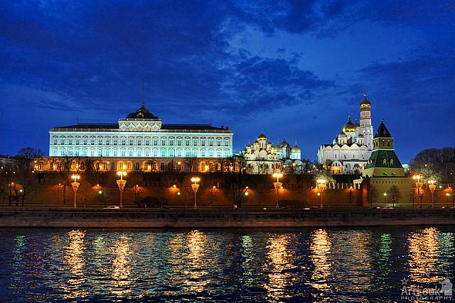 Twilight Over Architectural Ensemble of Moscow Kremlin