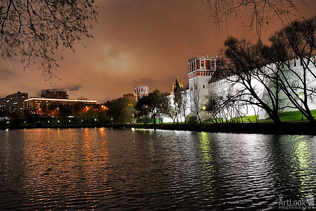 At the Big Novodevichy Pond in Cloudy Autumn Night