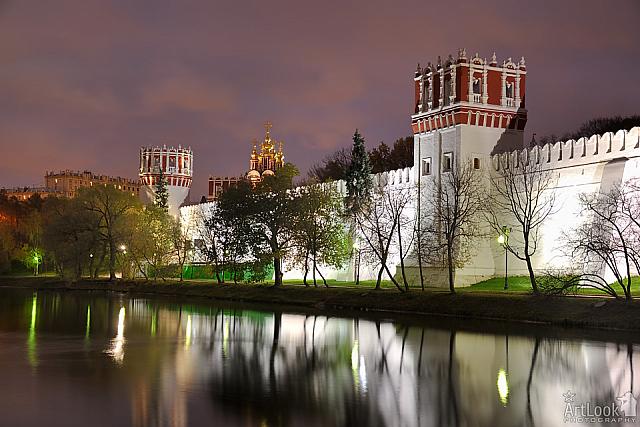 Reflection of Novodevichy Monastery Wall at Twilight