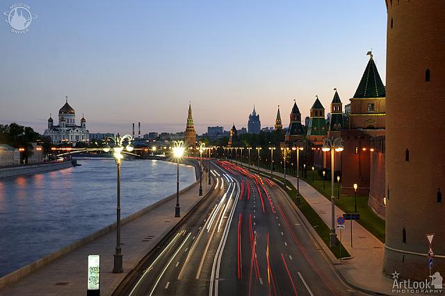 Kremlevskaya Embankment at Twilight on a Cool Spring Evening