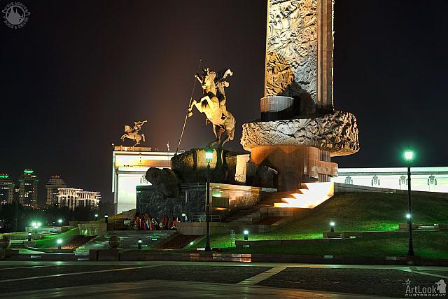 At the Foot of the Main Victory Monument at Night