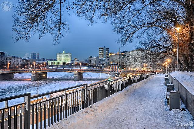 Moscow Cityscape from a Park at Rostovskiy Lane in Winter Twilight