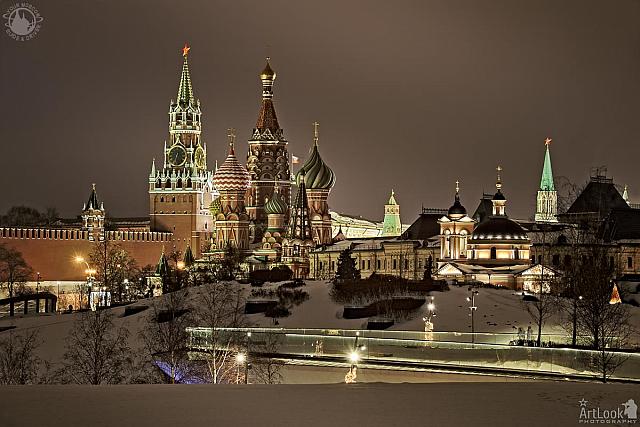 Kremlin Towers and St. Basil’s Cathedral in the Winter Night