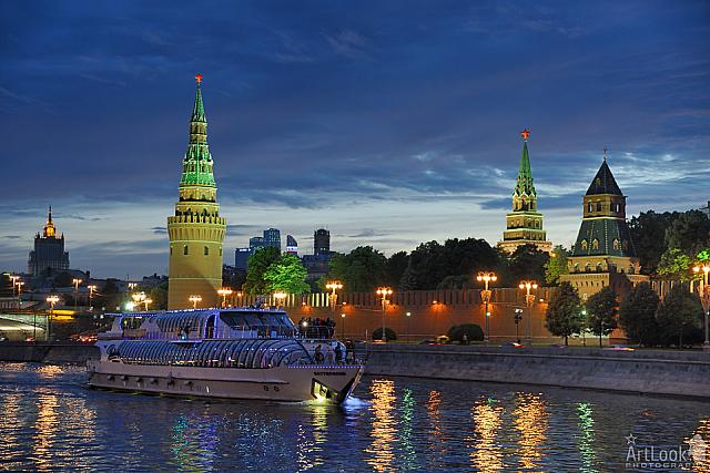 Passing by the Kremlin Towers at Twilight