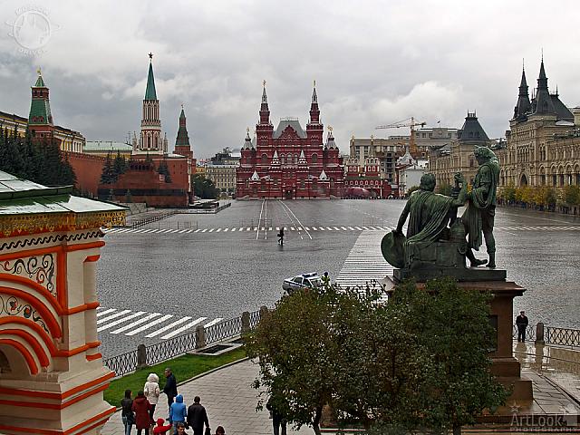 Blocked Red Square at a Rainy Day